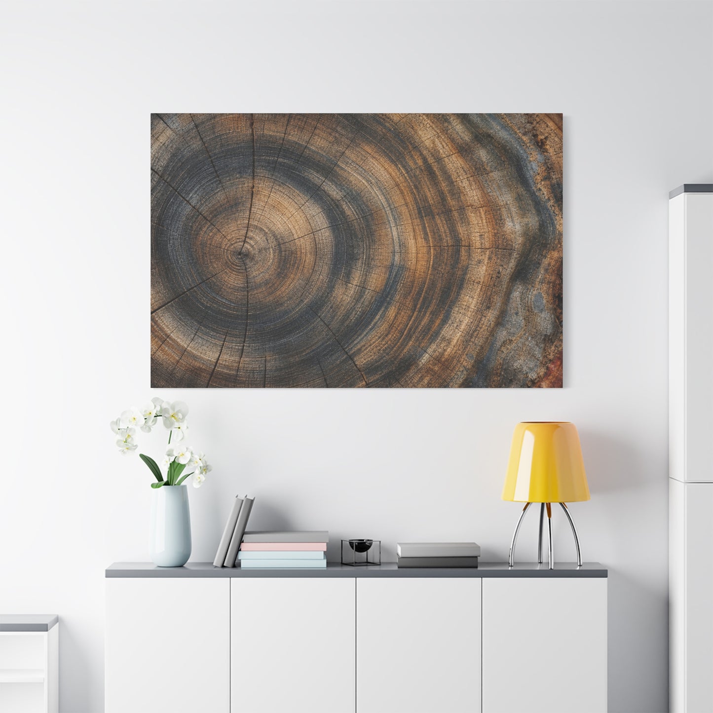 Tree Rings Canvas Gallery Wrap, Wood Farmhouse Nature Earth Watercolor Wall Art Print Decor Small Large Hanging Modern Landscape Living Room