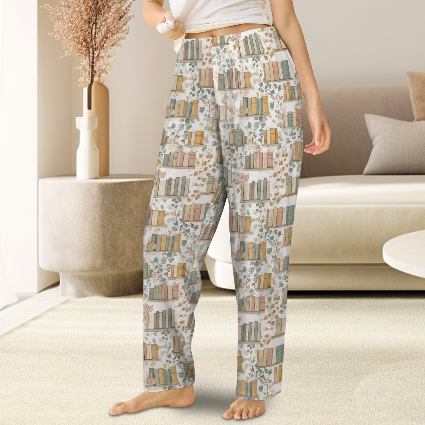 Book Women Pajamas Pants, Reading Flowers Floral Bookworm Library Club PJ Spa Pockets Trousers Matching Ladies Bottoms