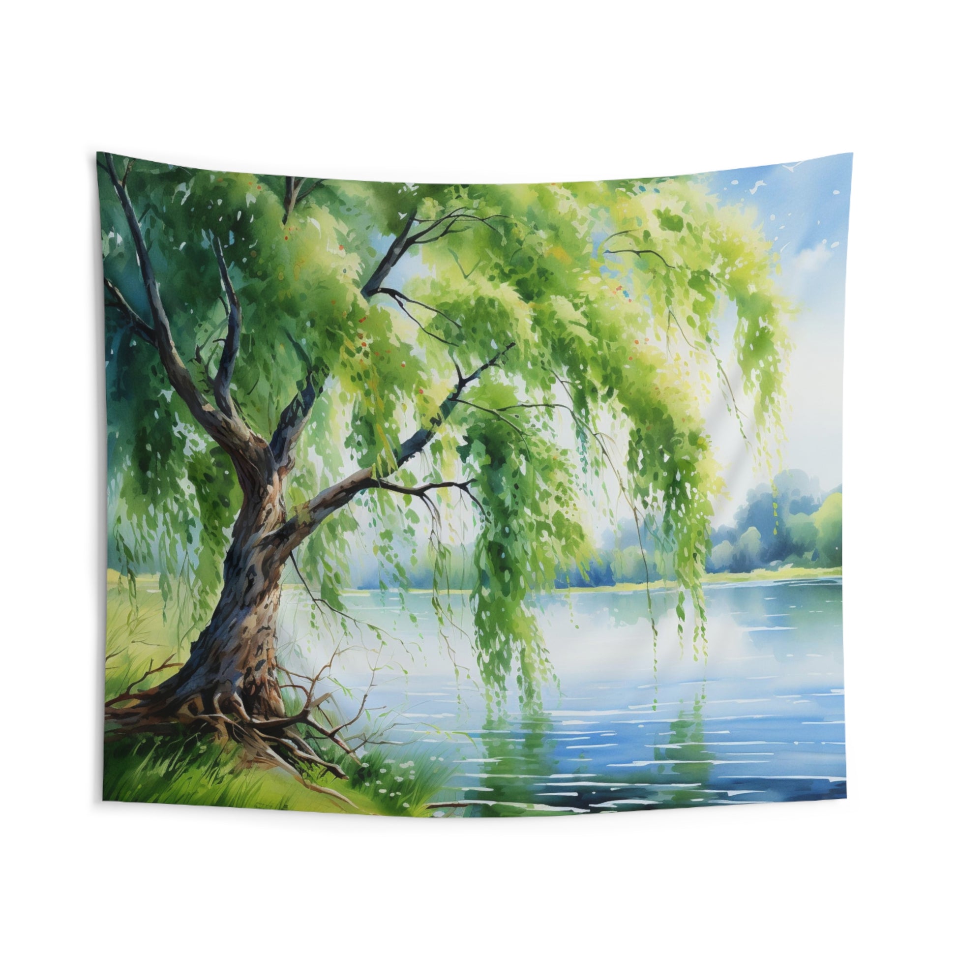 Weeping Willow Tree Tapestry, Nature Lake Watercolor Wall Art Hanging Cool Unique Landscape Aesthetic Large Small Bedroom College Dorm Starcove Fashion