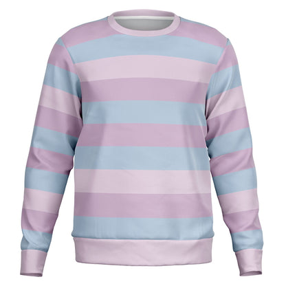 Pastel Striped Sweatshirt, Pink Purple Blue Kawaii Aesthetic Multi Color Crewneck Fleece Cotton Sweater Jumper Pullover Men Women Top