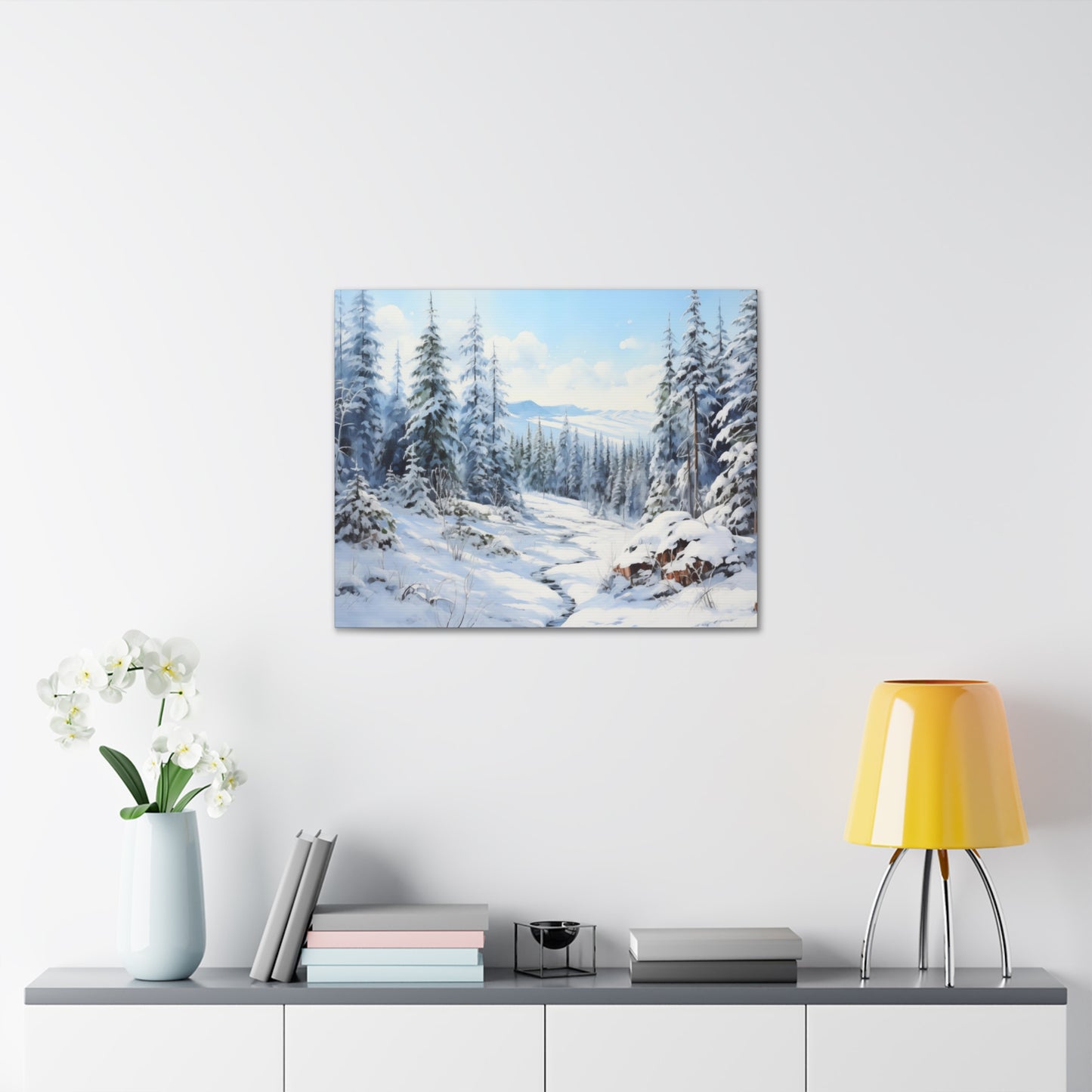 Winter Canvas Gallery Wrap, Snowy Forest Pine Trees Scene Watercolor Wall Art Print Decor Small Large Hanging Landscape Living Room Starcove Fashion