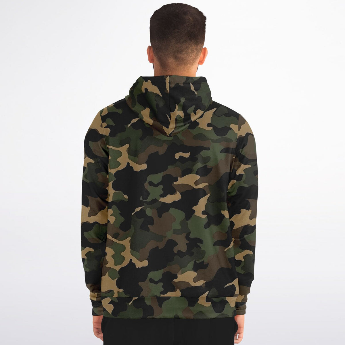 Brown Green Camo Zip Up Hoodie, Black Camouflage Full Zipper Pocket Men Women Unisex Adult Aesthetic Cotton Fleece Hooded Sweatshirt