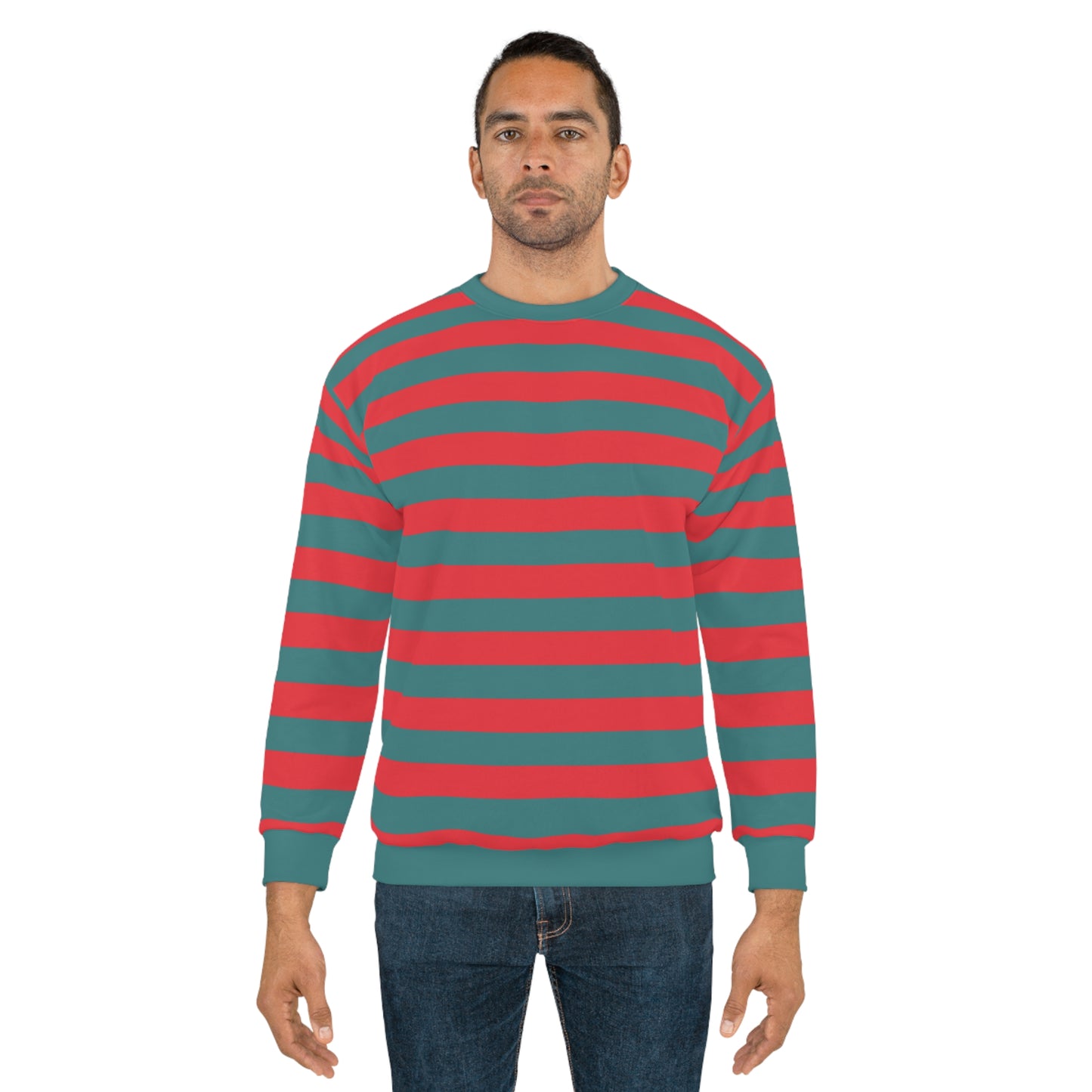 Green and Red Striped Sweatshirt, Graphic Crewneck Fleece Cotton Sweater Jumper Pullover Men Women Adult Aesthetic Designer Top