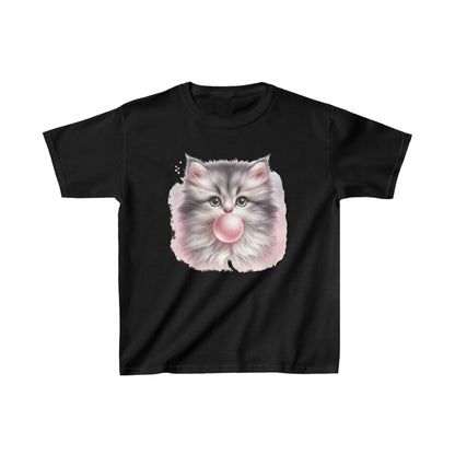 Cute Cat Kids Tshirt, Kitten Pink Bubble Gum Funny Animals Boys Girls Youth Aesthetic Graphic Crewneck Tee Shirt Top