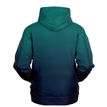 Forest Green Navy Blue Ombre Hoodie, Gradient Tie Dye Pullover Men Women Aesthetic Cotton Hooded Sweatshirt Pockets Designer Plus Size
