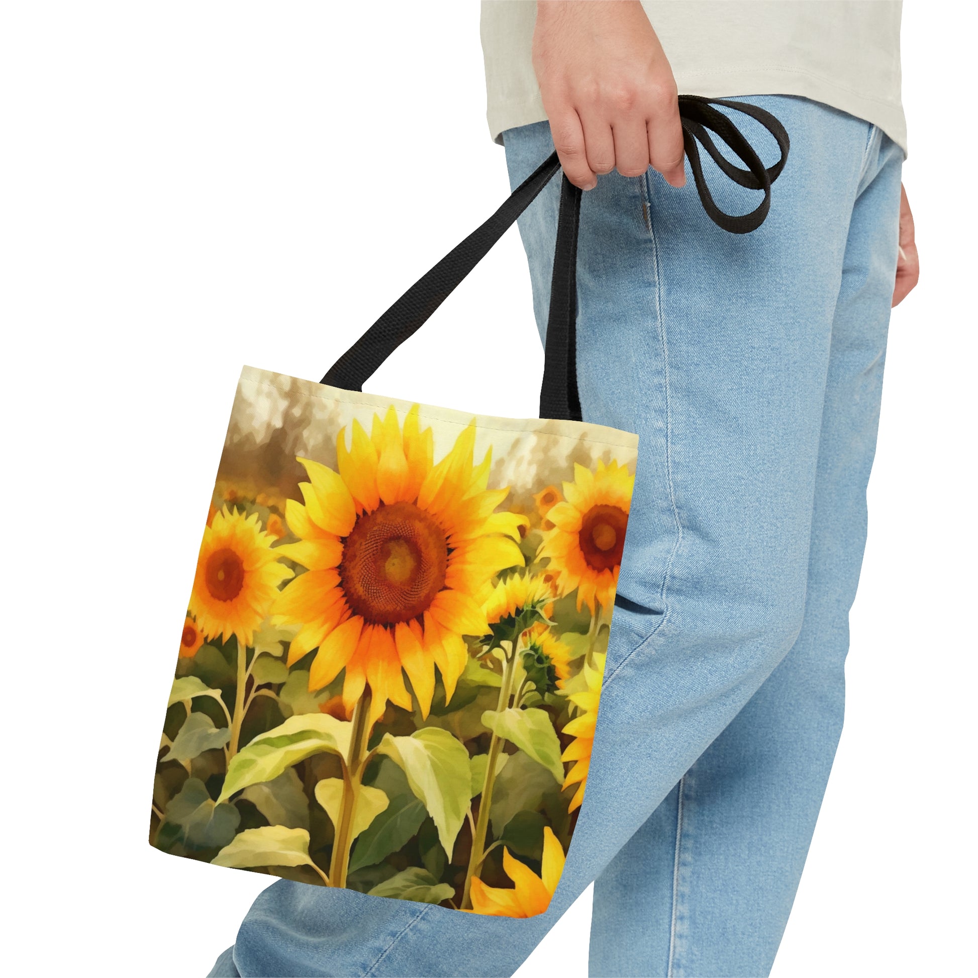 Sunflower Field Tote Bag, Yellow Flowers Cute Canvas Shopping Small Large Travel Reusable Aesthetic Shoulder Bag Starcove Fashion