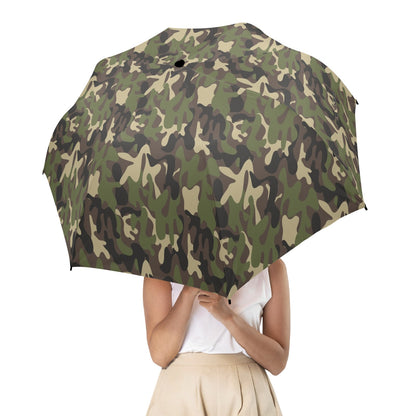 Camo Umbrella, Green Camouflage Print Golf Anti-UV Semi-Automatic Sun Rain Parasol Large Compact Windproof Designer Luxury Men Women