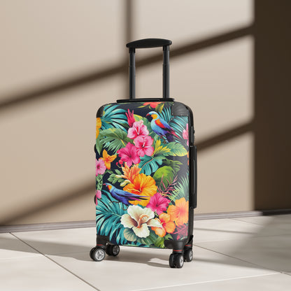 Tropical Flowers Suitcase Luggage, Pink Birds Parrot Carry On 4 Wheels Cabin Travel Small Large Set Rolling Spinner Designer Hard Shell Case - Starcove Fashion