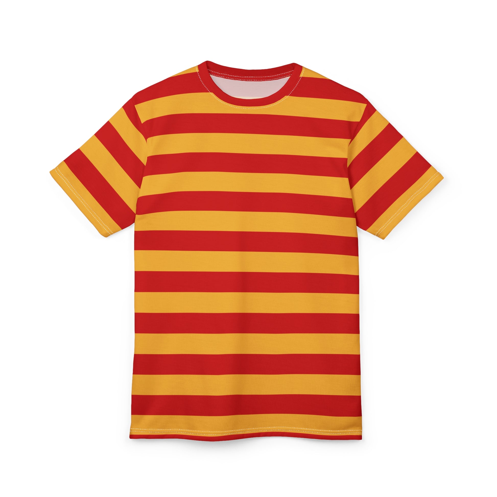 Red and Yellow Striped Tshirt, Stripe Designer Aesthetic Lightweight Heavyweight Crewneck Men Women Tee Top Short Sleeve Shirt - Starcove Fashion