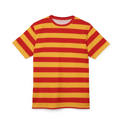 Red and Yellow Striped Tshirt, Stripe Designer Aesthetic Lightweight Heavyweight Crewneck Men Women Tee Top Short Sleeve Shirt - Starcove Fashion