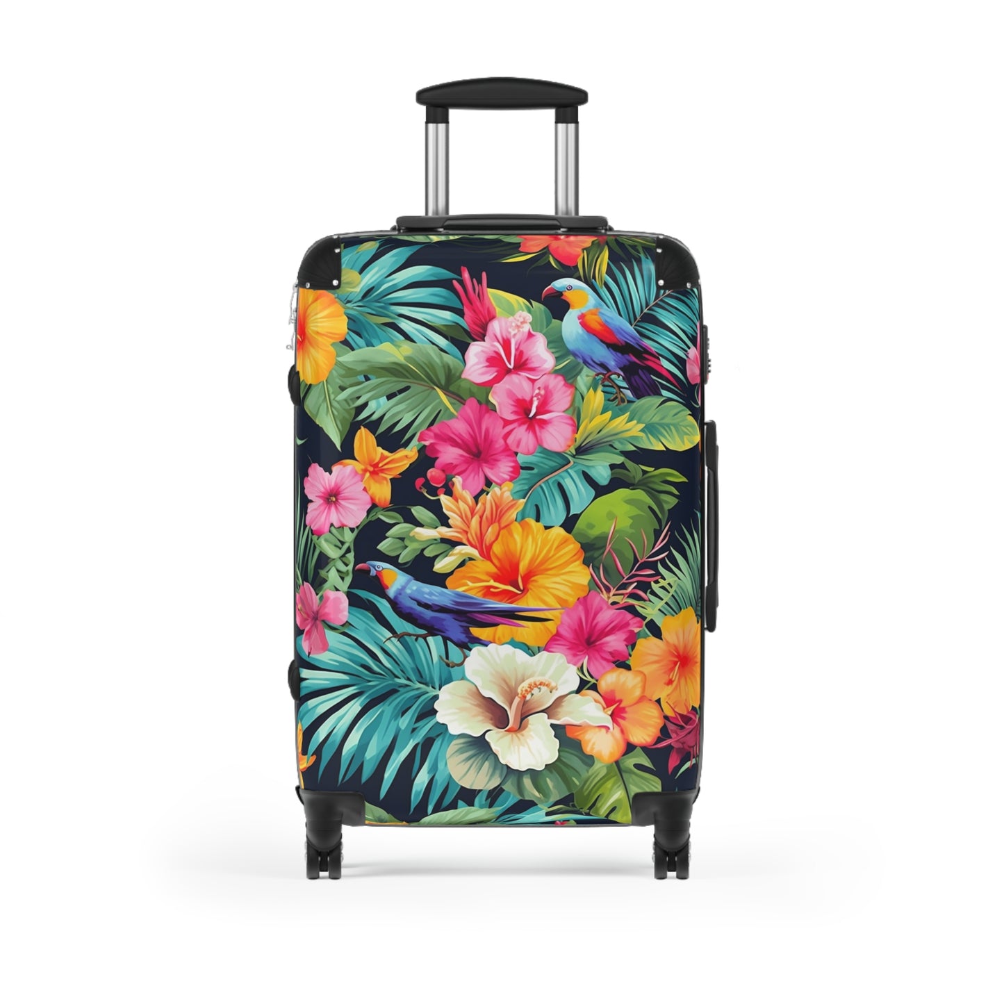 Tropical Flowers Suitcase Luggage, Pink Birds Parrot Carry On 4 Wheels Cabin Travel Small Large Set Rolling Spinner Designer Hard Shell Case - Starcove Fashion