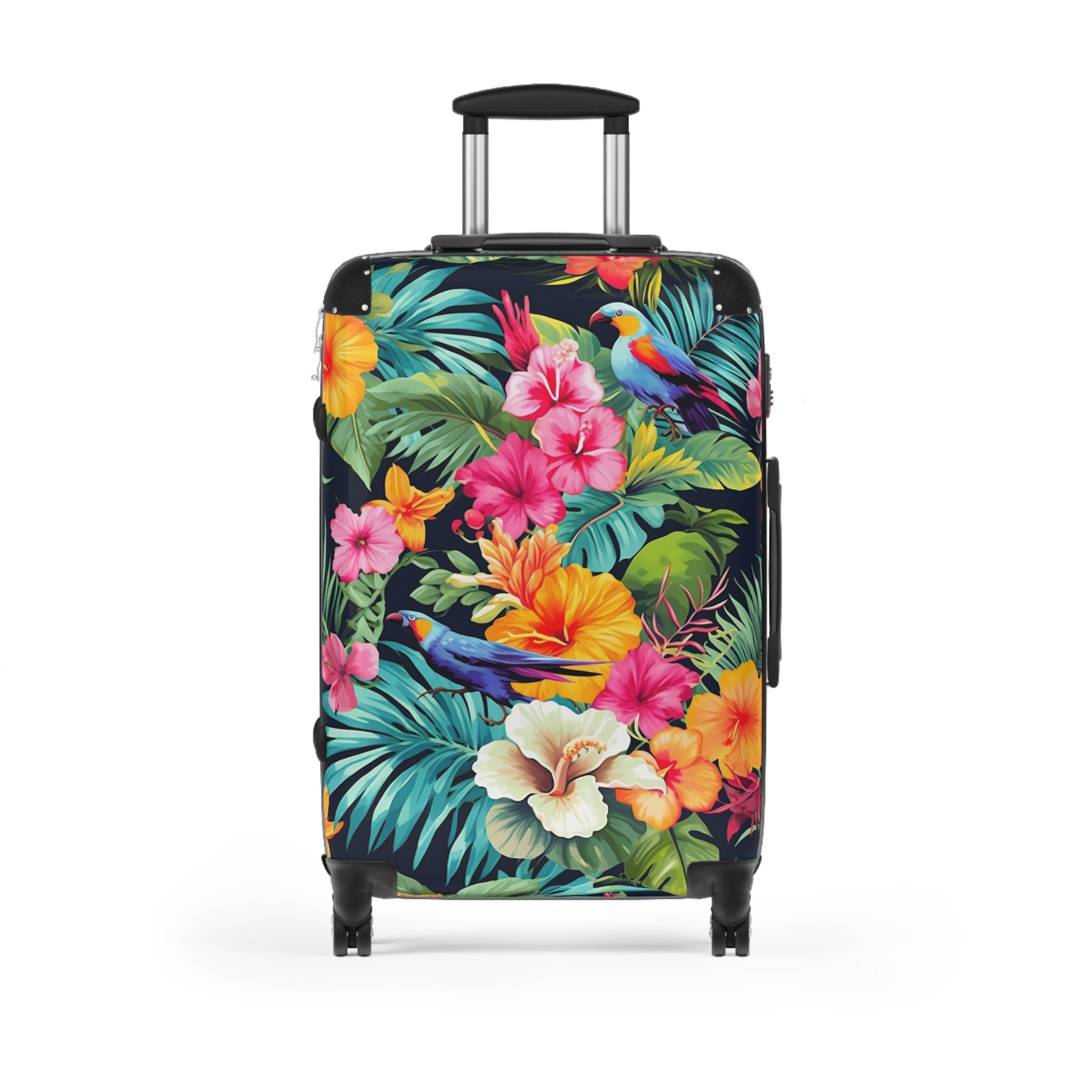 Tropical Flowers Suitcase Luggage, Pink Birds Parrot Carry On 4 Wheels Cabin Travel Small Large Set Rolling Spinner Designer Hard Shell Case - Starcove Fashion