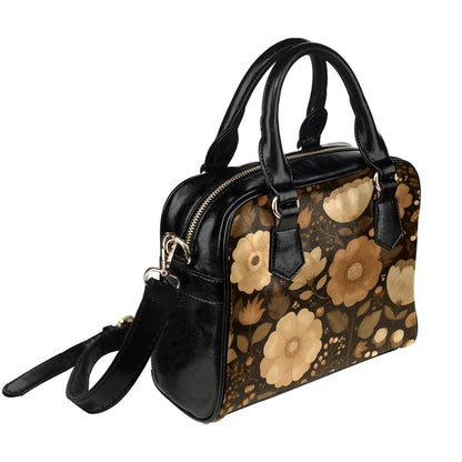 Brown Floral Purse, Flowers Fall Autumn Retro Pattern Cute Small Shoulder Zip Bag Vegan Leather Women Designer Handbag Crossbody Ladies