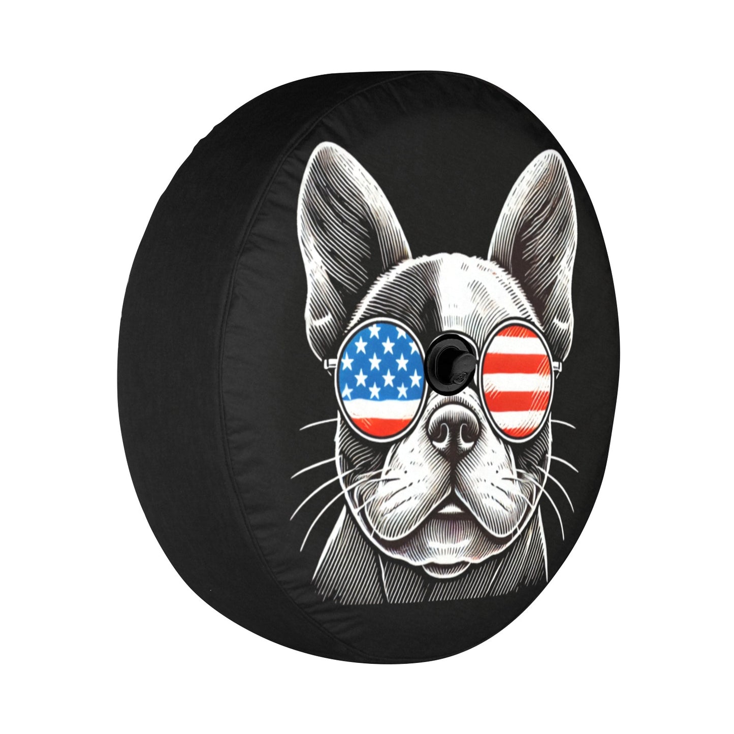 Dog American Flag Spare Tire Cover, French Bulldog Puppy Cool Backup Camera Hole Wheel Unique RV Back Cars Men Women Trailer Campers