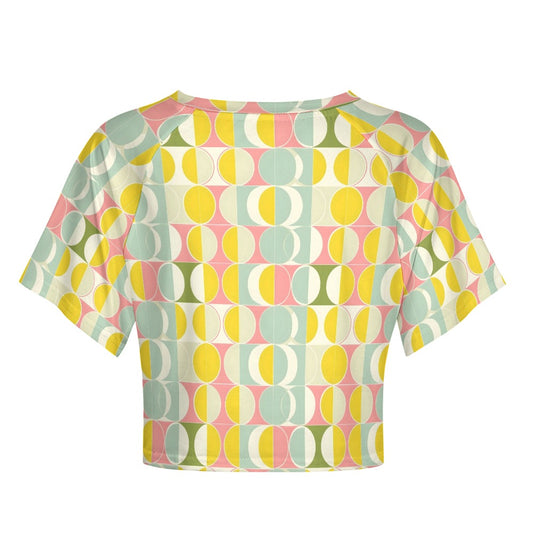 Mid Century Modern Crop Top Tshirt, Yellow Geometric Belly Tee Women Ladies Adult Cute Aesthetic Graphic Crewneck Festival Y2K Cropped Shirt