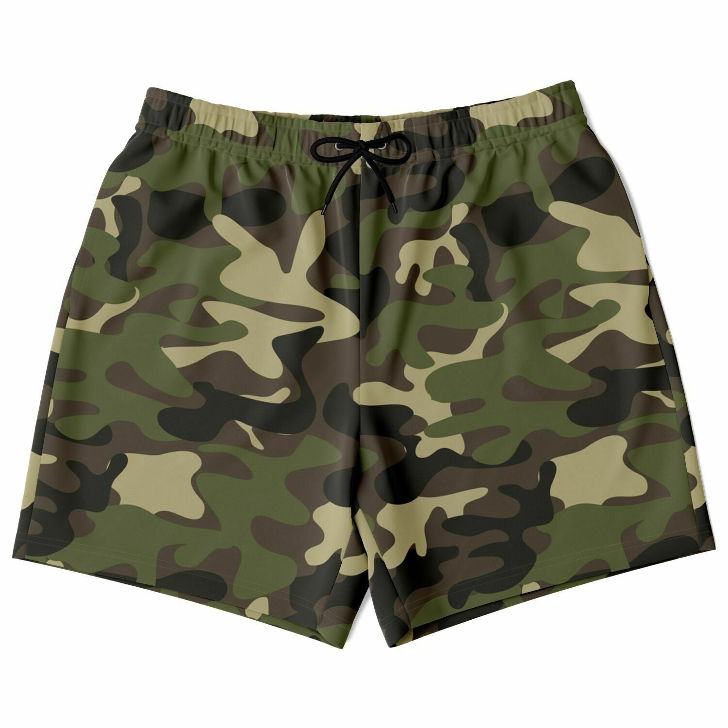 Camo Men Shorts, Camouflage Green Army Beach Mid Length 7 Inch