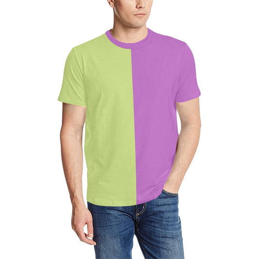 Half Green Half Purple TShirt, Color Block Split 2 Two Tone Combo Print Designer Lightweight Crewneck Men Women Tee Top Short Sleeve Shirt - Starcove Fashion