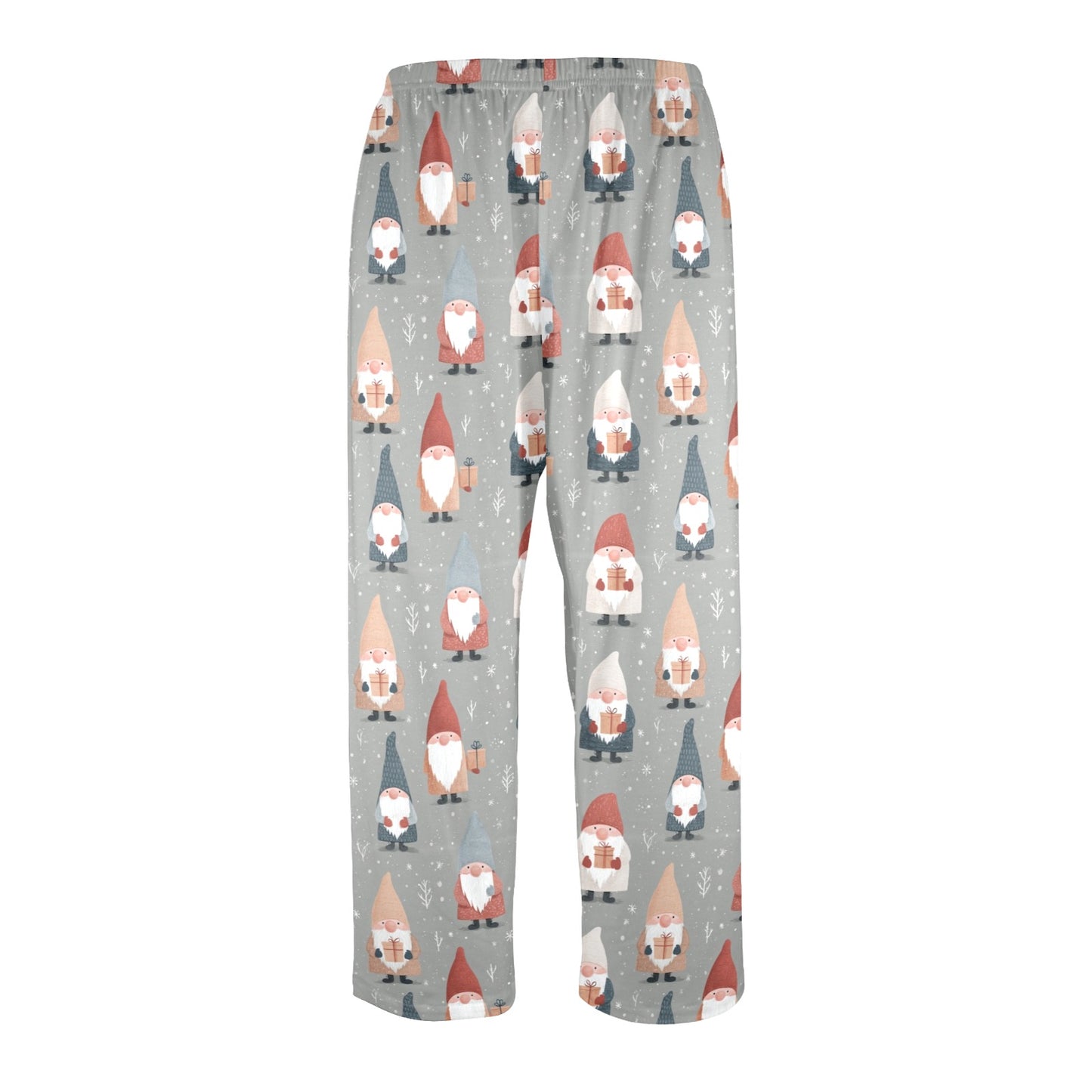 Christmas Gnomes Men Pajamas Pants, Grey Snowflakes Gifts Xmas PJ Pockets Sleep Lounge Trousers Guys Male Matching Sleepwear Bottoms