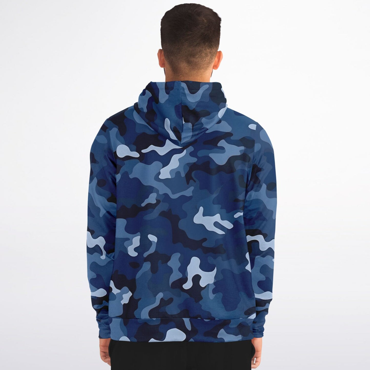 Navy Blue Camo Zip Up Hoodie, Camouflage Full Zipper Pocket Men Women Unisex Adult Aesthetic Graphic Cotton Fleece Hooded Sweatshirt
