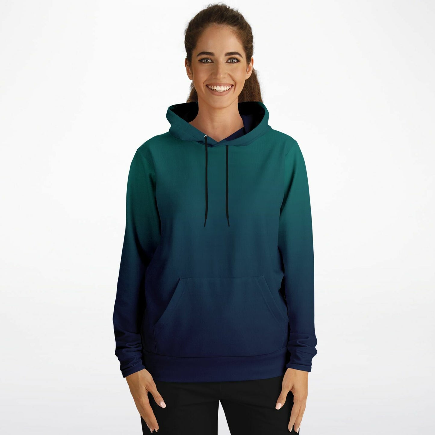 Forest Green Navy Blue Ombre Hoodie, Gradient Tie Dye Pullover Men Women Aesthetic Cotton Hooded Sweatshirt Pockets Designer Plus Size