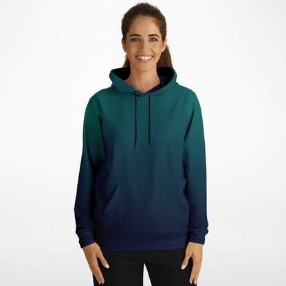 Forest Green Navy Blue Ombre Hoodie, Gradient Tie Dye Pullover Men Women Aesthetic Cotton Hooded Sweatshirt Pockets Designer Plus Size