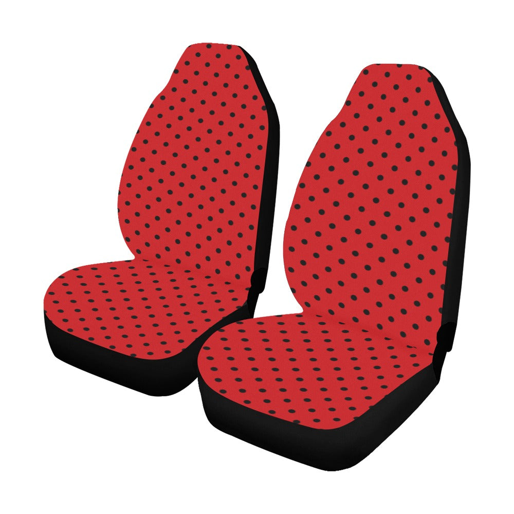 Red Polka Dots Car Seat Covers 2 pc, Black Auto Automotive Vehicle Front Dog Truck Car SUV Chair Protector Accessory Universal Fit Luxury - Starcove Fashion
