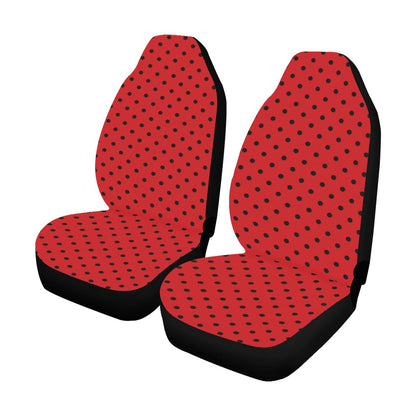 Red Polka Dots Car Seat Covers 2 pc, Black Auto Automotive Vehicle Front Dog Truck Car SUV Chair Protector Accessory Universal Fit Luxury - Starcove Fashion