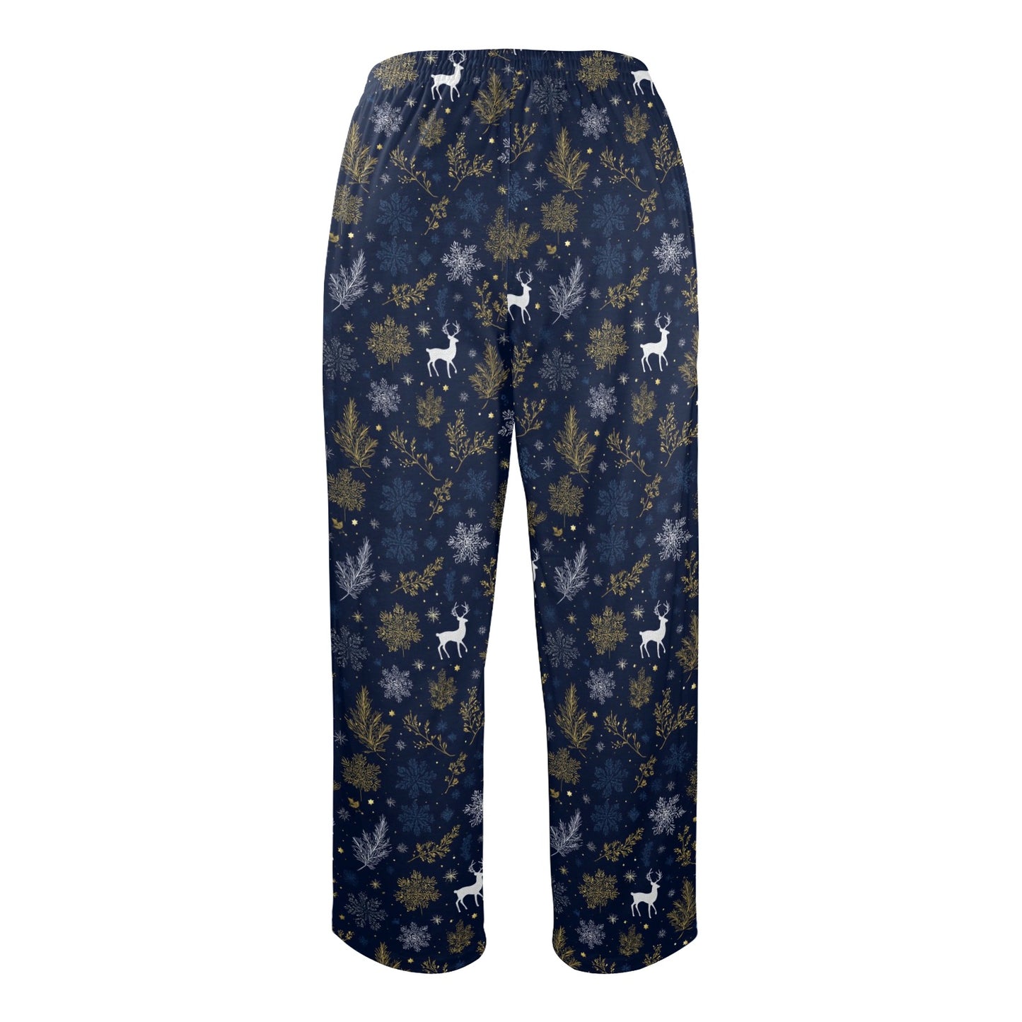Navy Blue Christmas Men Pajamas Pants, Reindeer Snowflakes Festive Trees Xmas PJ Pockets Sleep Lounge Trousers Guys Male Sleepwear Bottoms