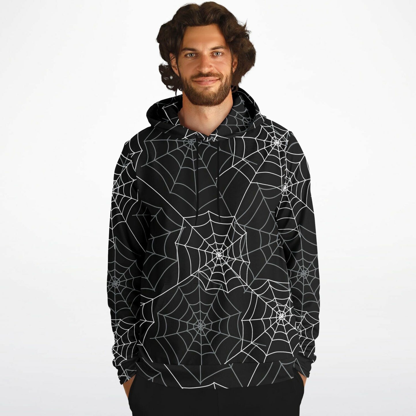 Spiderweb Hoodie, Halloween Black Creepy Pullover Men Women Adult Aesthetic Graphic Cotton Hooded Sweatshirt with Pockets Designer Plus Size