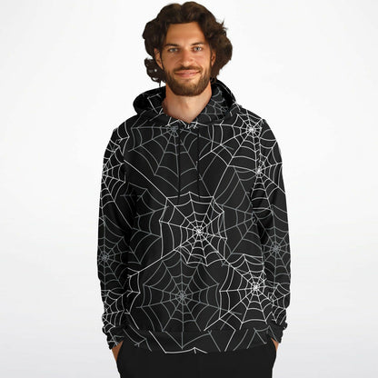 Spiderweb Hoodie, Halloween Black Creepy Pullover Men Women Adult Aesthetic Graphic Cotton Hooded Sweatshirt with Pockets Designer Plus Size