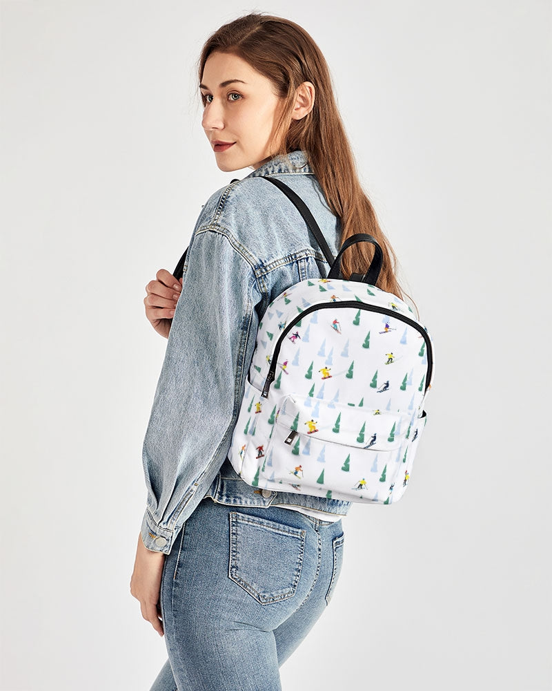 aesthetic mini backpack Ski Mini Backpack, Snow skiers Snowboard Women Men Purse Kids Books School College Cool Ladies Side Pockets Aesthetic Bag Leather Handles