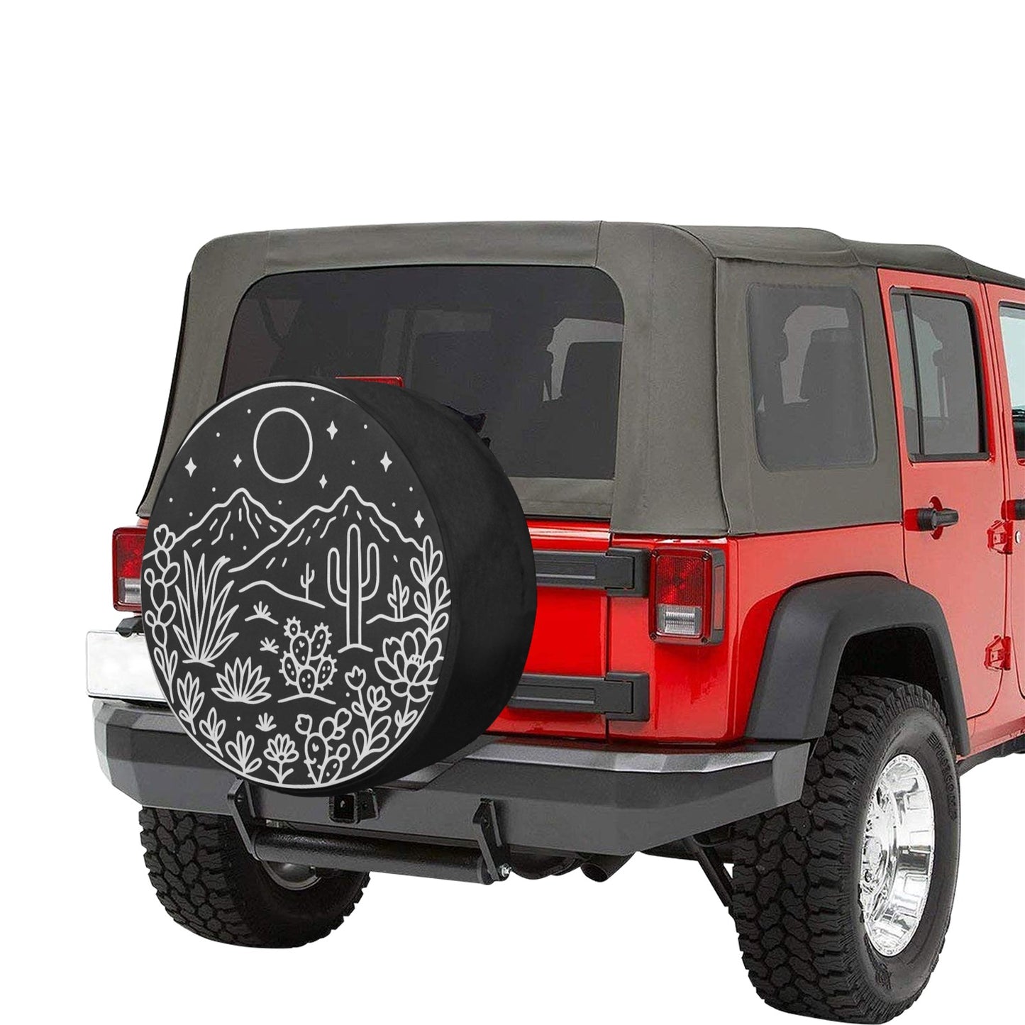 Desert Mountains Spare Tire Cover, Cactus Succulent Floral Moon Rear Extra Backup Camera Hole Wheel Unique RV Back Cars RV Trailer Campers