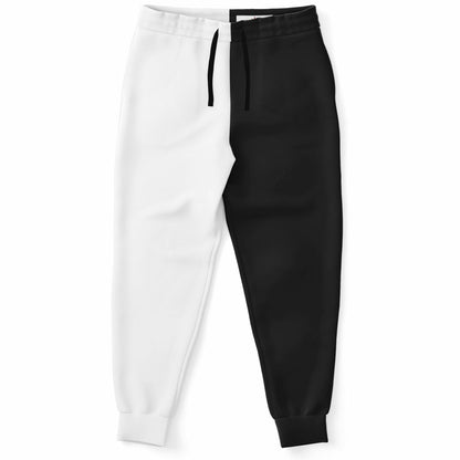 Half Black Half White Joggers Sweatpants with Pockets, Two Tone Split Color Women Men Male Female Ladies Fleece Comfy Sweats Pants Bottoms