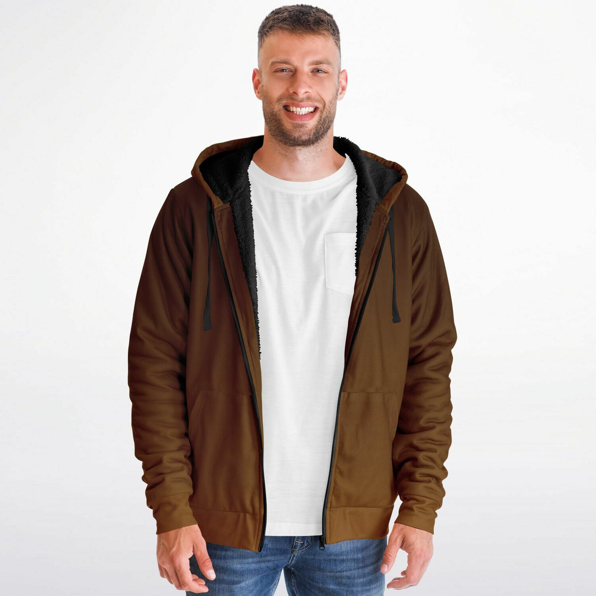 Brown Ombre Zip Up Fleece Lined Hoodie, Gradient Heavyweight Full Zipper Pocket Men Women Unisex Aesthetic Graphic Hooded Sweatshirt Jacket