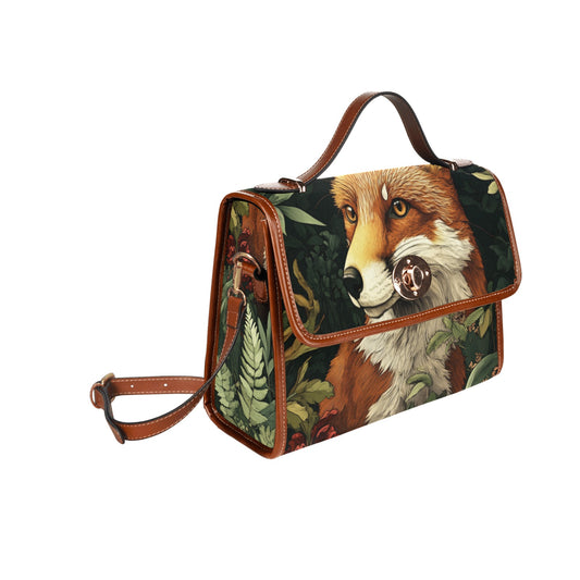 Red Fox Forest Canvas Satchel Purse Bag, Animal Waterproof Cottagecore Small Brown Ladies Women Crossed Body Vegan Leather Strap Handbag - Starcove Fashion