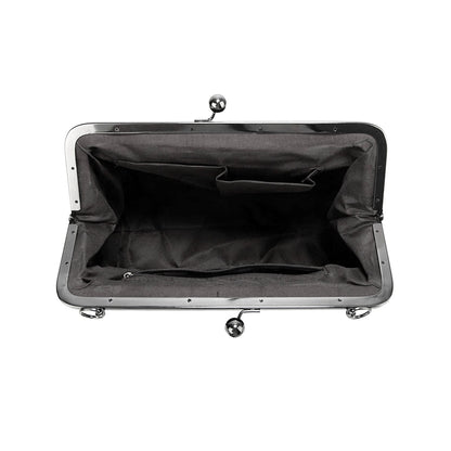 70s Retro Kiss Lock Purse Handbag, Orange Brown Wavy Striped Print Vegan Leather Vintage Designer Shoulder Crossbody Top Handle Clasp Bag