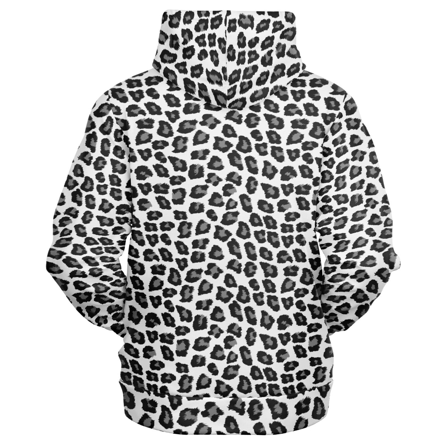 Snow Leopard Zip Up Hoodie, Black White Animal Print Full Zipper Pocket Men Women Unisex Adult Graphic Cotton Fleece Hooded Sweatshirt