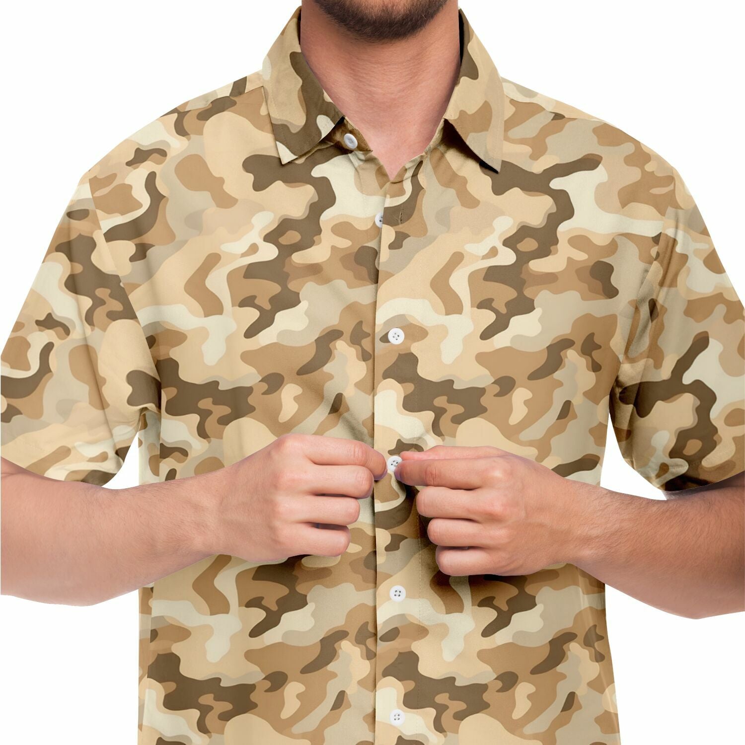 camouflage button down dress shirt Desert Camo Men Button Up Shirt, Camouflage Light Brown Short Sleeve Print Casual Buttoned Down Summer Male Guys Collared Designer Dress S