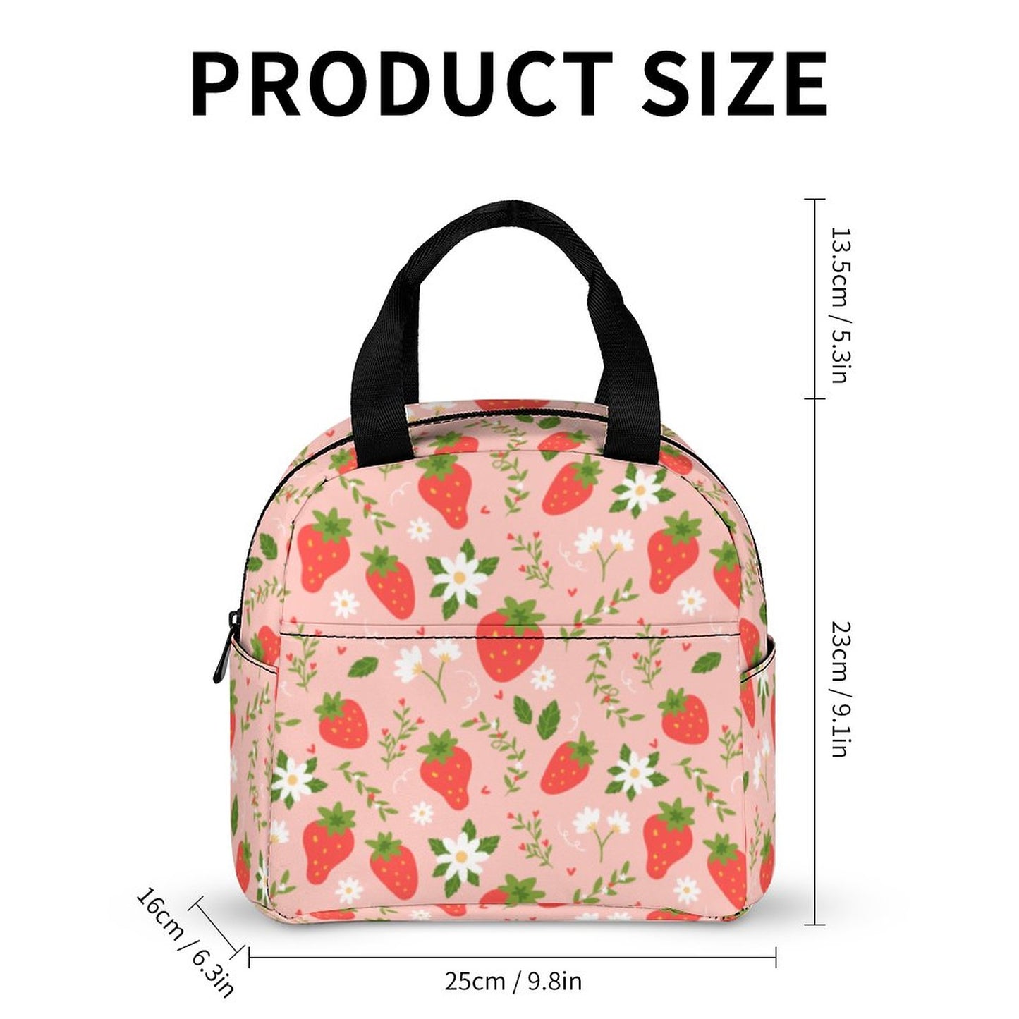 Strawberry Insulated Lunch Box Bag Tote, Pink Summer Fruit Floral Flowers Cute Food Container Adult Kids Women Teens Men School Work Handbag - Starcove Fashion