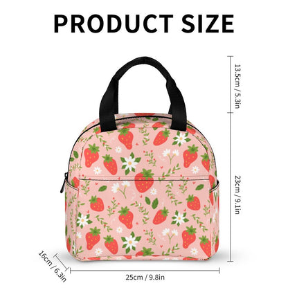 Strawberry Insulated Lunch Box Bag Tote, Pink Summer Fruit Floral Flowers Cute Food Container Adult Kids Women Teens Men School Work Handbag - Starcove Fashion