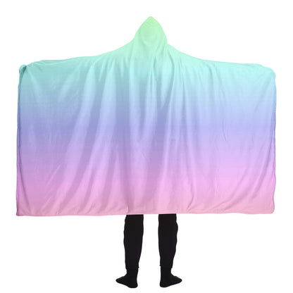 Rainbow Ombre Hooded Blanket, Pastel Tie Dye Pink Gradient Sherpa Fleece Soft Fluffy Cozy Warm Adult Men Women Kids Large Wearable Hood