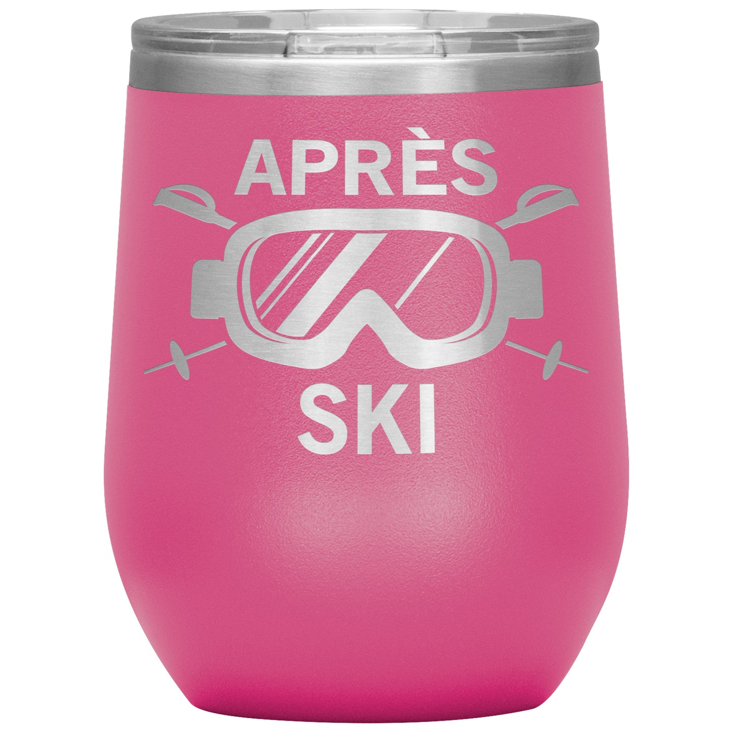 Apres Ski Wine Tumbler Mug, Skiing Decor Winter Glassware Holiday Party Resort Stemless Insulated Stainless Steel 12 oz Cup Favors Weekend