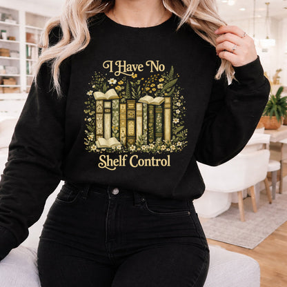 I Have No Shelf Control Sweatshirt, Bookworm Reading Books Librarian Graphic Crewneck Fleece Cotton Sweater Jumper Pullover Men Women Top