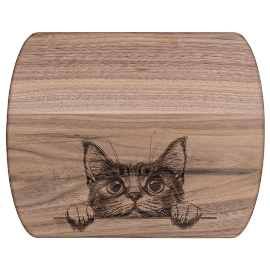 Cat Peaking Cutting Board, Funny Kitten Maple Walnut Wood Chopping Small Large Carving Charcuterie Meat Wooden Kitchen