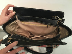 Black White Ombre Purse Handbag, Tie dye Gradient High Grade Vegan Leather Designer Women Gift Satchel Top Zip Handle Bag Shoulder Strap