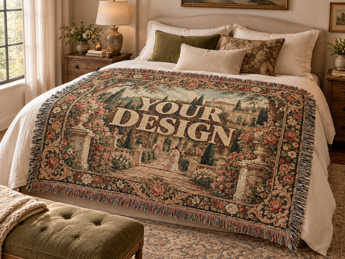Custom Woven Throw Blanket Tapestry, Personalized Photo Luxury Cotton Fringe Cozy Warm Adult Kids Small Large Sofa Bed 50x60 Wall Hanging