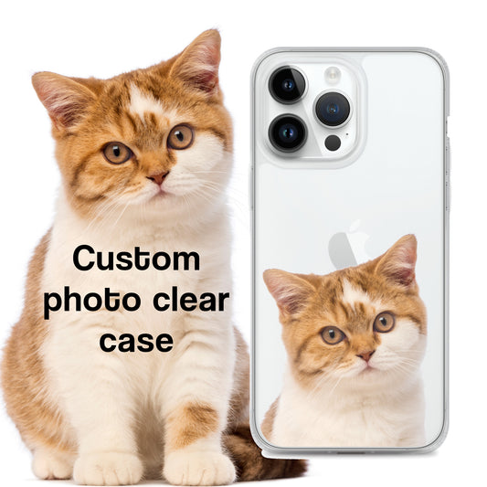 Custom Cat Clear iPhone 14 Pro Max Case, Personalized Photo Pet Gift iPhone 13 12 11 Mini SE XS Max XR X 8 7 Plus Transparent