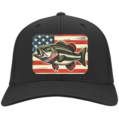 American Flag Fishing Baseball Dad Hat Cap, Bass Fish USA Mom Men Women Adult Cool Vegan Leather Patch Gift