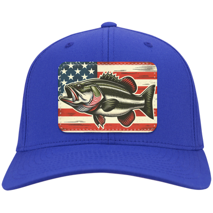 American Flag Fishing Baseball Dad Hat Cap, Bass Fish USA Mom Men Women Adult Cool Vegan Leather Patch Gift