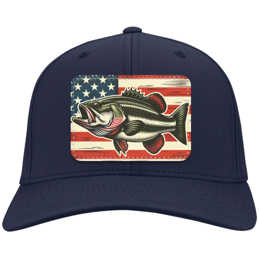 American Flag Fishing Baseball Dad Hat Cap, Bass Fish USA Mom Men Women Adult Cool Vegan Leather Patch Gift
